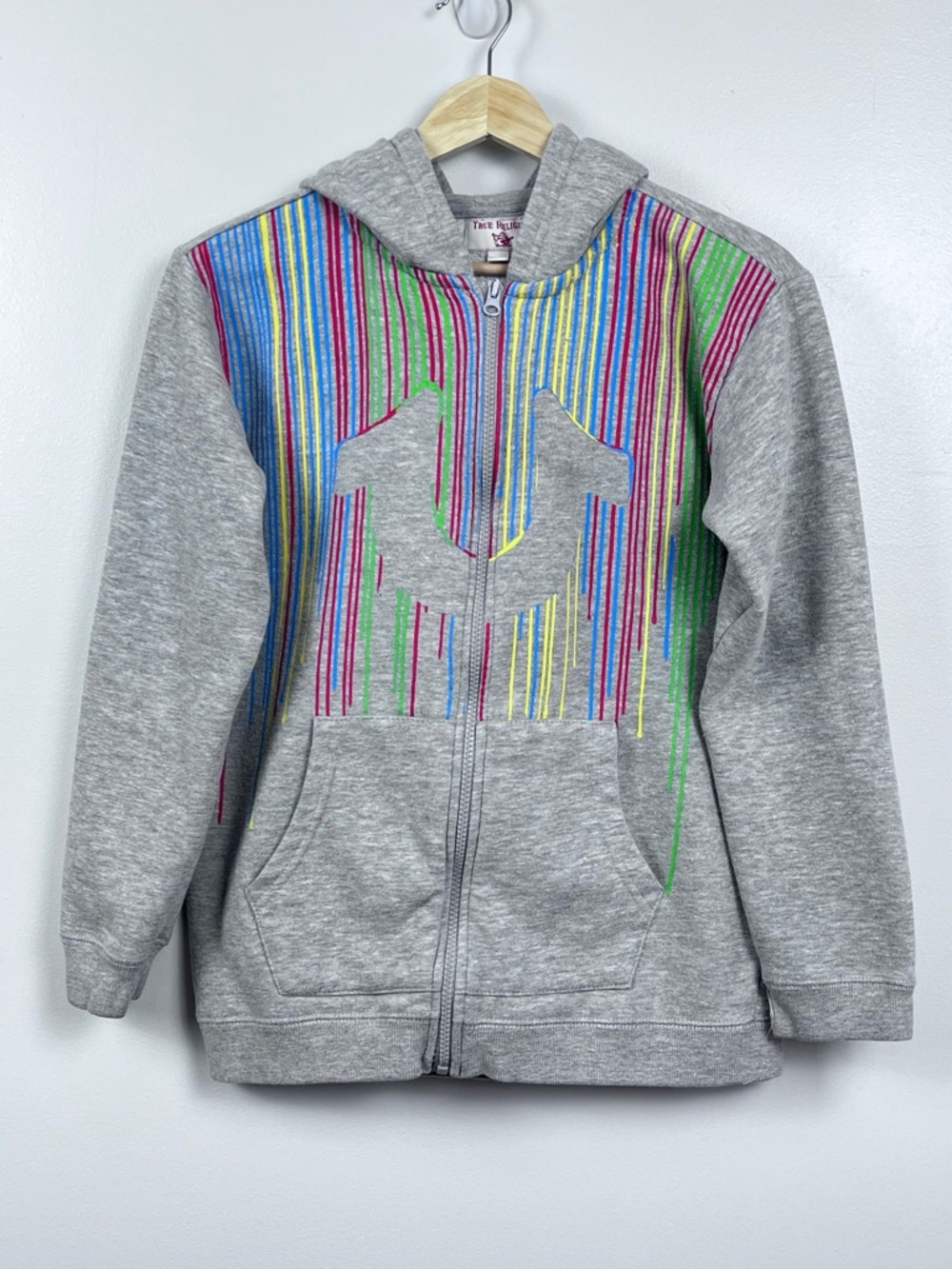True Religion Boys Full Zip Fleece Hoodie with Paint Drip Logo Size L; School